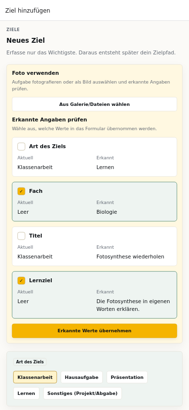 Erkannter und prüfbarer Zielentwurf für Biologie in Lern-Planer